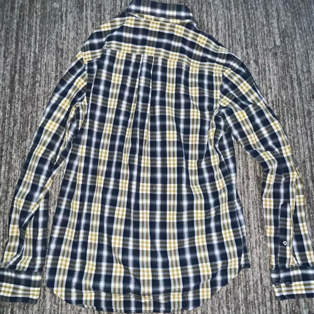 Banana Republic Men’s Size Small Soft Wash Shirt Blue Yellow Plaid‎ Long Sleeve
